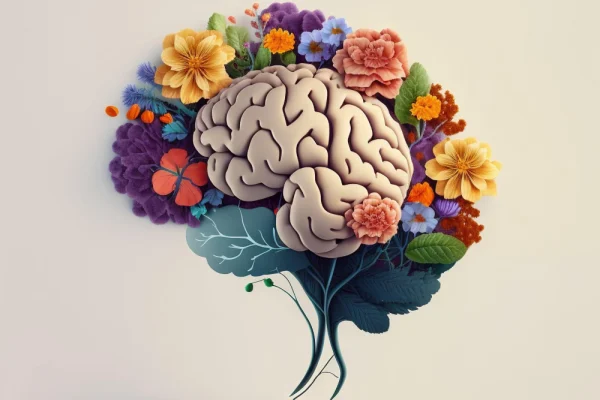 Creative well being concept. brain with flowers Creative well being concept. brain with flowers